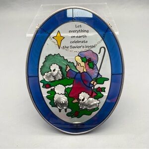 Vintage Stained Glass Nativity Suncatcher Christmas Scene Silent Night